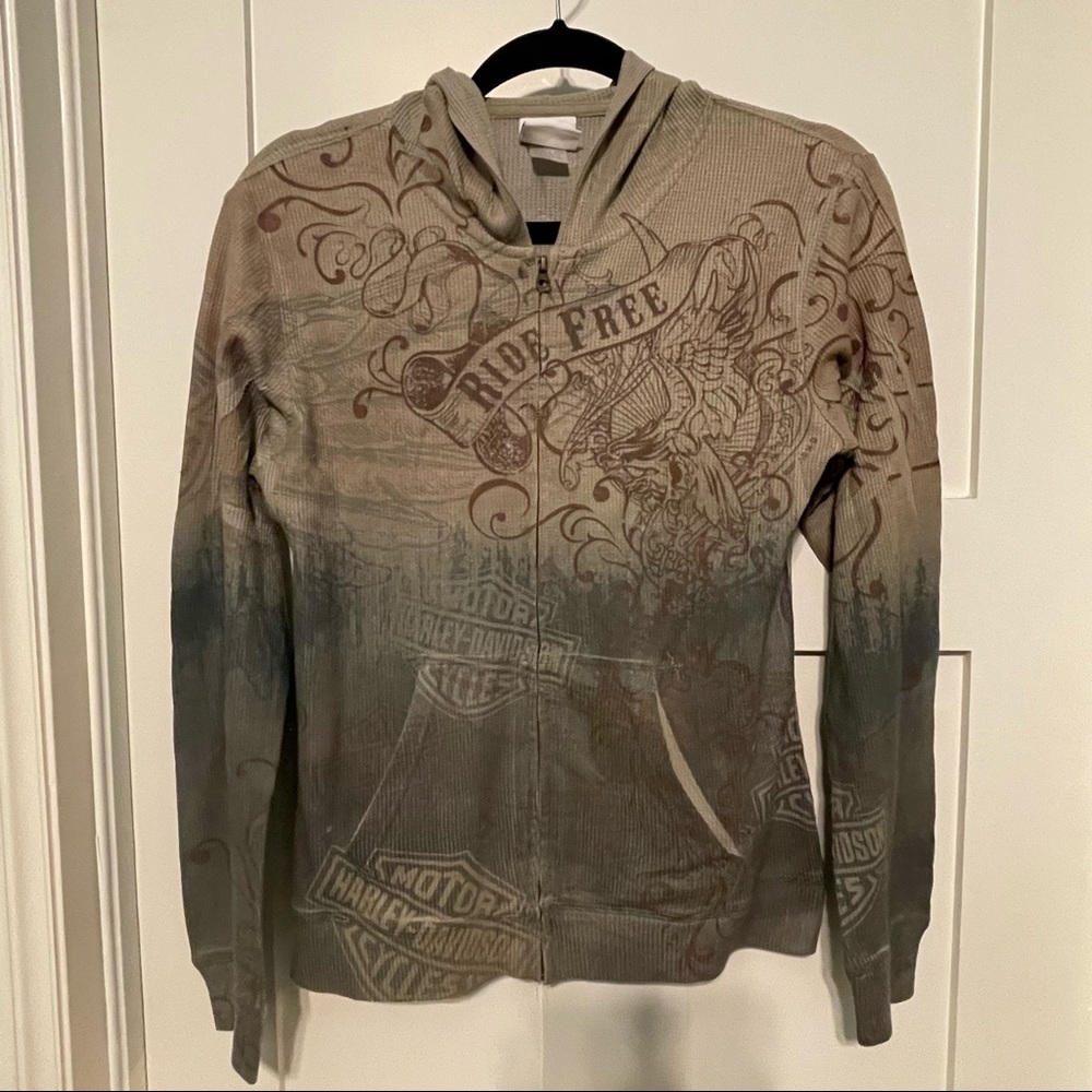Y2K Harley Davidson women waffle knit zip up jacket! Size small!